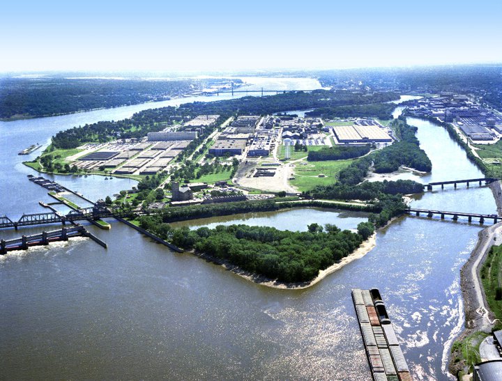 image of Rock Island Arsenal from the air