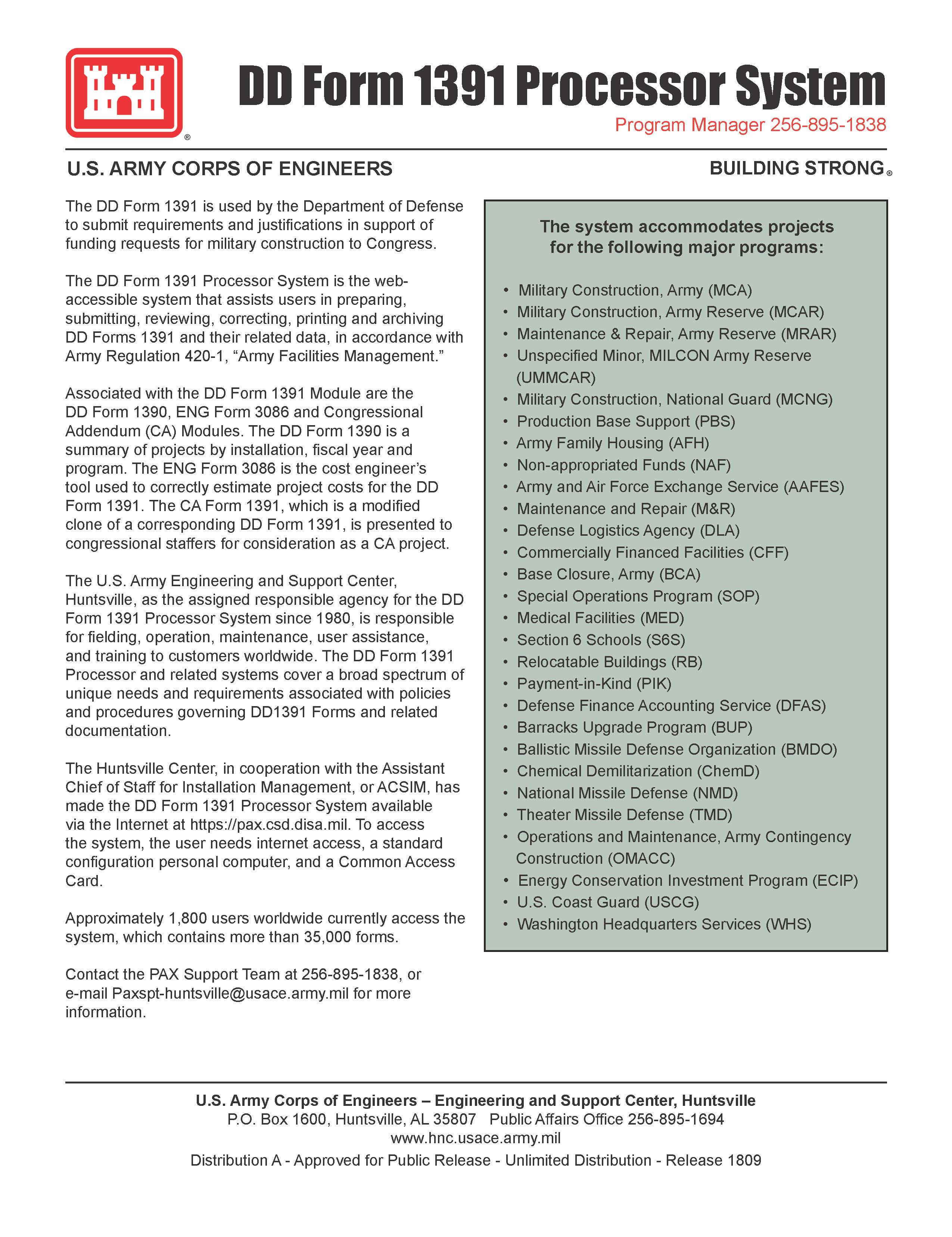 DD Form 1391 fact sheet